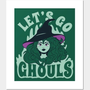 Retro Halloween Witch Let's Go Ghouls // Funny Halloween Witch Cartoon Posters and Art